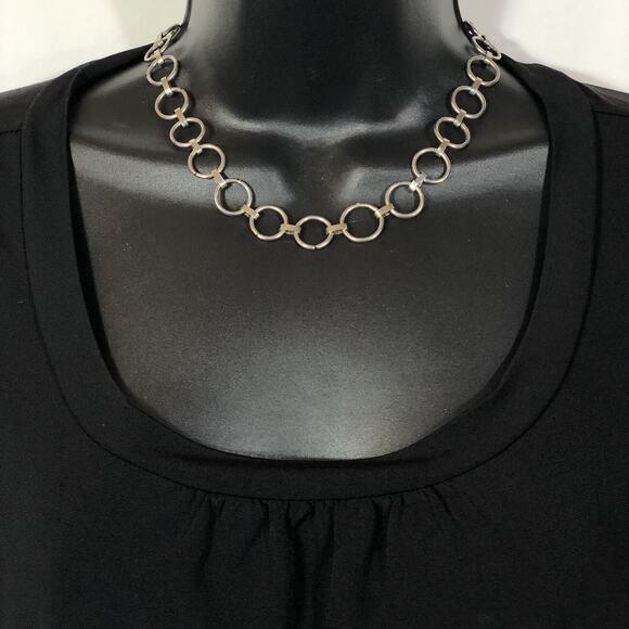 Silver Tone Chunky Choker Circle Necklace, 17" with Hook Closure Retro Statement - Picture 1 of 6